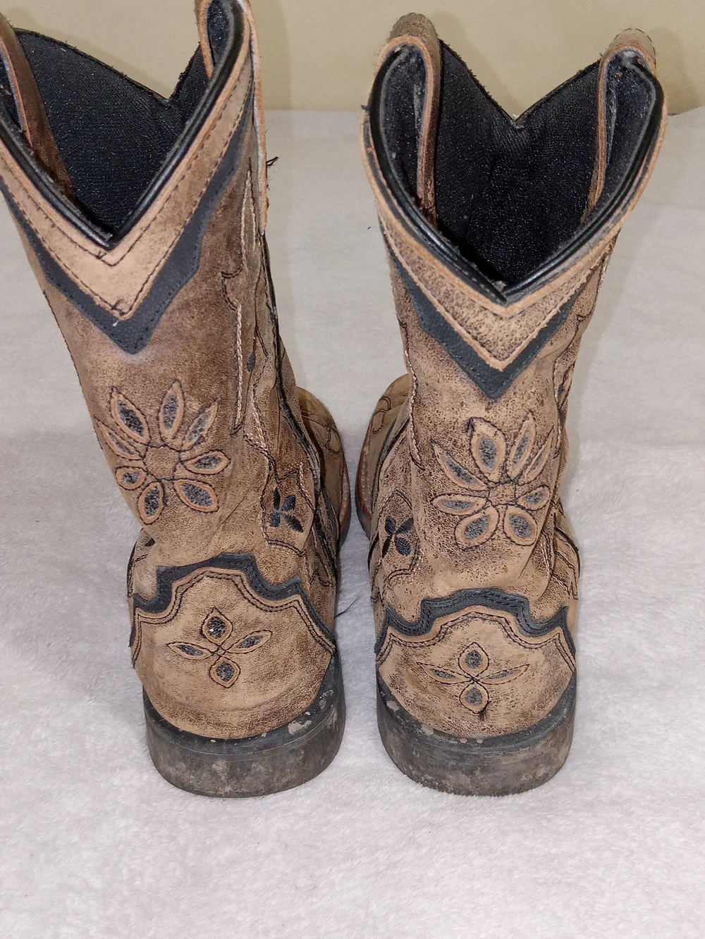 Dan Post Cowboy Boots Girls Size 6D Brown Distressed Leather Western Floral